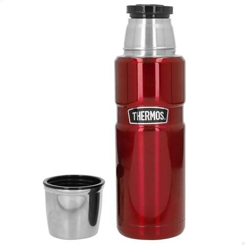Thermos Stainless King Thermosflasche rot 0,47l - Edelstahl, absolut dicht, mit Trinkbecher, 12h heiß & 24h kalt, kompakt & robust für Reisen und Camping, BPA-frei
