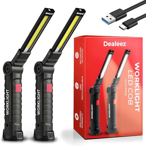 Werkstattlampe LED Akku im 2er Set – magnetische Arbeitsleuchte mit Haken, 350 lm, 360° drehbar, klappbar, USB-C, bis zu 4 Std., wasserdicht, für KFZ, Werkstatt, Camping & Notfall