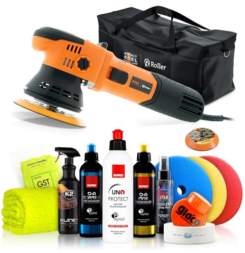 Poliermaschinen Set: ADBL D09125 Exzenter Poliermaschine + Rupes Politur Set + Royal Pads Premium Polierpads + Dr. Wack Versiegelung für Lack- & Scheiben + Zubehör | 12-teilig
