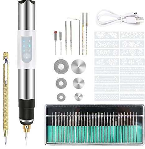 Mini-Gravierstift USB kabellos | Gravierwerkzeugsatz, für Metall/Glas/Holz/Stein/Schmuck, Nagelkunst