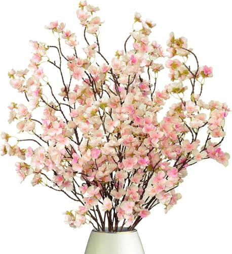 Dremisland 4 Stück Künstliche Kirschblüte Zweige Rosa Pfirsichblumen 100cm Gefälschte Kunstblumen Bulk Seidenblumen Kunstpflanzen Dekoblumen Lange Stiele für Hochzeit Tisch Vase Dekor