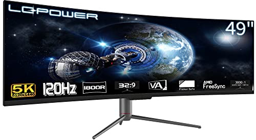 LC-POWER 49 QLED Curved Gaming Monitor 5120x1440 120Hz | 49 Zoll (124,46 cm), Dual WFHD 32:9 Format, 1800R Curved, Adaptive Sync, Schwarz