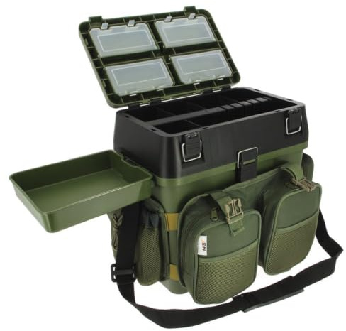 G8DS [Multi Angelkoffer-Rucksack & Sitz-Kiepe in 1] Angeltasche inklusive 4x Tackle-Angelbox für Angelzubehör im Deckel, Angeltasche mit Boxen Angel Tasche Angeltaschen Angelrucksack mit Boxen