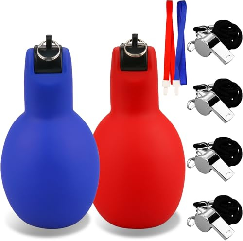 benlidoner 2 Stück Handpfeife mit 4 Stück Edelstahl Sportpfeifen Laute Signalpfeife Notfallpfeife mit Umhängeband Hand Squeeze Whistles fur Schulsport Trainer Schiedsrichter Sportlehrer Hundetrain