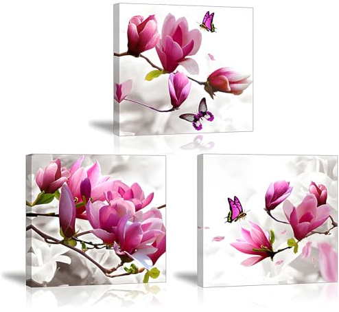 Piy Painting 3 Teilig Bilder Blumen Orchidee Wandbild Dekoration, Bilder auf Leinwand, Wandbild Kunstdruck Fertig zum Aufhängen Wanddeko für Küche Yoga Zimmer Geschenk 30x30cm