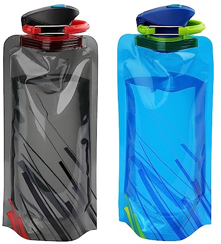 VIEVRE 2 Stück Faltbare Trinkflasche, Wiederverwendbare Trinkflasche Faltbar, Trinkflaschen Faltbar, für Wandern,Reisen, Abenteuer