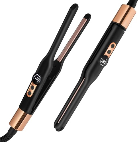 LOPHE Mini Glätteisen, 2 in 1 Haarglätter Locken und Glätten,Tragbarer Reise-Mini-Haarglätter für Kurzes Haar, Pixies, Pony, Bart, Kleine Locken, Glatteiseisen, Schnelles Aufheizen, Schwarz