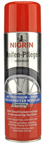 NIGRIN Reifenpflege Schaum-Reiniger, 500 ml, schützt Autoreifen vor UV-Strahlen, Schmutz und Salz, beugt vorzeitiger Alterung und Versprödung der Reifen vor