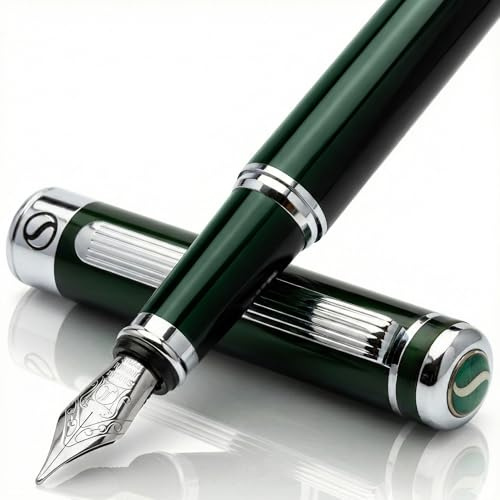 Scriveiner Füller Grün - britisches Renngrün, toller Luxus Füllfederhalter, Chromausführung, medium Schmidtfeder, bestes Schreib-Geschenkset für Mann & Frau, Profi, Chef, Büro, Schreibgeräte Green
