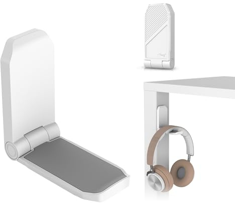 KIWIFOTOS Selbstklebende Kopfhörerhalterung, PC Gaming Headset Halterung, Lagerhaken für Kopfhörer für die Wand, faltbare Kopfhörerhalterung unter dem Schreibtisch - Weiß