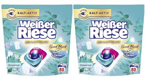 Weißer Riese Universal Trio-Caps Aromatherapie Lotus 2x 80 WL (160 Waschladungen), Waschmittel mit Good Mood-Duft für unwiderstehlich duftende & strahlend saubere Wäsche, 100% recycelbar