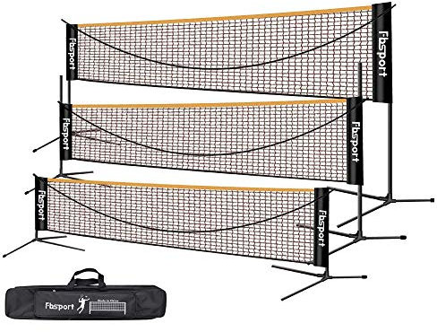 FBSPORT Badmintonnetz,Tennisnetz 3-6m Tragbares Volleyball Federballnetz Trainingsnetz,3 Höhen können eingestellt Werden zusammenklappbare Badminton-Netzablage,drinnen und draußen