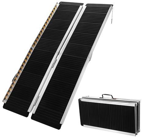 Wiltec Rollstuhlrampe doppelt faltbar 213cm 270kg, Mobile Auffahrschiene mit Rutschfester Oberfläche als Rollirampe, Aluminium Kofferrampe