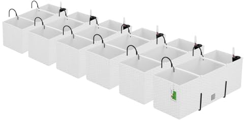 PAFEN 6X Blumenkasten Blumentopf Rattan-Optik mit Halterungen Pflanztopf Wasserstandsanzeiger Balkonkasten Pflanzkästen Weiß