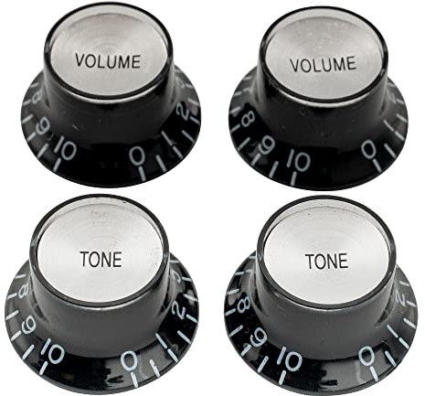 Musiclily Pro Zoll Gitarre Potiknöpfe Top Hat Knobs Set 2T2V Schwarz | 2 Volume 2 Tone,für USA LP SG E-Gitarre,
