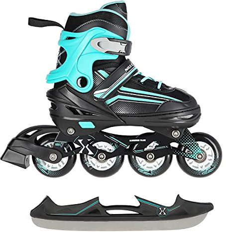 2in1 Inlineskates/Schlittschuhe Nils Extreme Lucky Schwarz/Blau ABEC7 Gr. 34-38 verstellbar