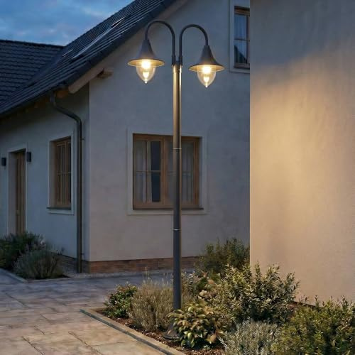 Lindby Mastleuchte außen Madea (spritzwassergeschützt (Modern) in Schwarz aus Aluminium (2 flammig, E27) - Kandelaber Außenleuchte