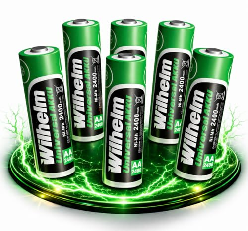 6 x AA Mignon AKKU Wilhelm Universal Batterien wideraufladbar 1,2 V HR06
