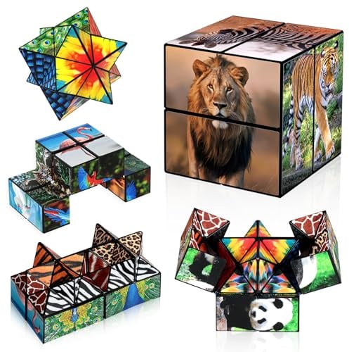 Sternenwürfel Zauberwürfel Set, Unendlichkeitswürfel Zappelspielzeug für Kinder, Tierspielzeug für 3 Jahre, Reise Puzzle-Würfel für 6 7 8 9 10 11 Jahre Alten Jungen Mädchen Geschenke (Tier-Thema)