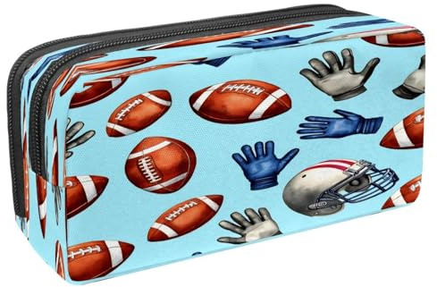 VAPOKF Federmäppchen, Federmäppchen, Schüler-Schreibwaren-Tasche für Teenager, Jungen, Mädchen, Schule, Bürobedarf – American Football, Helme, Handschuhe
