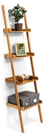 Relaxdays Leiterregal Bambus HxBxT 176 x 44 x 37 cm 4-stufiges Standregal mit Ablagen als dekoratives Regal für das Arbeitszimmer und Wohnzimmer als Wandlehnregal und Holzregal mit 4 Fächern, natur
