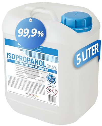 Nanoprotect 5 Liter Isopropanol 99,9% - IPA Reiniger & Isopropylalkohol | Reinigungsalkohol | Haushalt, Elektronik, 3D Druck | Verdampft rückstandsfrei | Entfetter und Lösungsmittel - Made in germany
