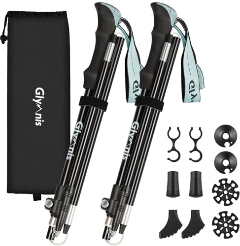 Glymnis Wanderstöcke Trekkingstöcke Walking Stöcke 7075 Aluminium | Wanderstock verstellbar 110-130cm und Klemmverschluss mit 4 Paar Gummipuffers für Trekking