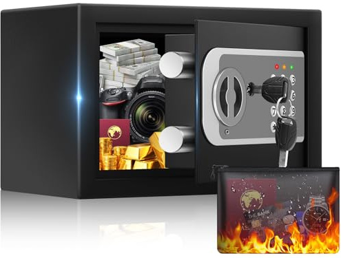 Mini Safe Tresor für Zuhause, Digitaler Tresor mit Ersatzschlüssel | Abnehmbarem Regal und Alarmanlage, Wandtresor mit Zahlenschloss für Bargeld Wichtiger Dokumente