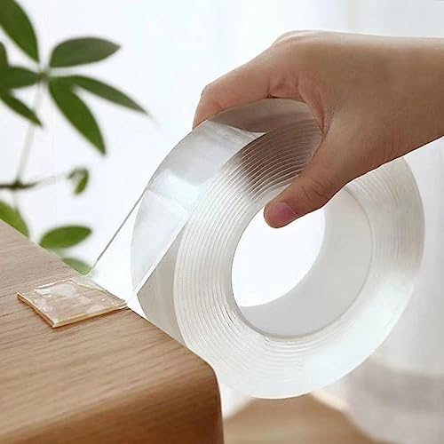 HUALEI-V 5 m doppelseitiges Klebeband, strapazierfähig, transparent, abnehmbar, waschbar, spurlos, starkes Gelband für Teppich, Fotoposter (Breite: 3 cm, Dicke: 2 mm)