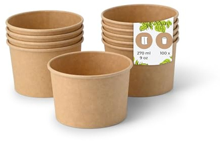 BIOZOYG Eisbecher Pappe 100 Stück 200 ml Braun beschichtet - Dessertbecher | Feuchtigkeitsbeständige Pappbecher, auslaufsicher & stabil - für Eis, Desserts & Snacks in Gastronomie und Catering