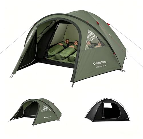 KingCamp Zelt 4 Personen, Geräumiges Camping Zelt mit Vorraum & PVC-Fenster, Einfach Aufzubauendes Doppelzelt, 3000mm Wasserdichtes Zelt, Leichtes Kuppelzelt für Outdoor Garten Camping