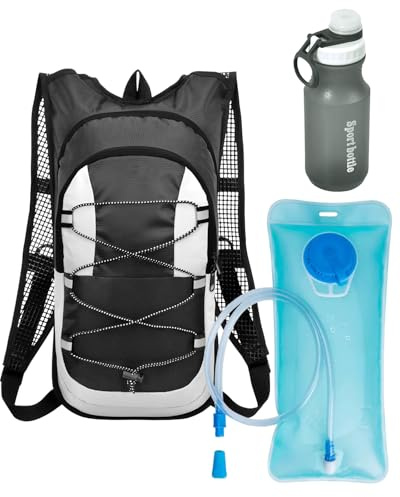 Kazaigou Trinkrucksack 12L - Fahrradrucksack & Skirucksack mit 2L Trinkblase & 600ML Trinkflasche, Ideal für MTB, Laufen & Skifahren, Verstellbarer Brust & Taillengurt