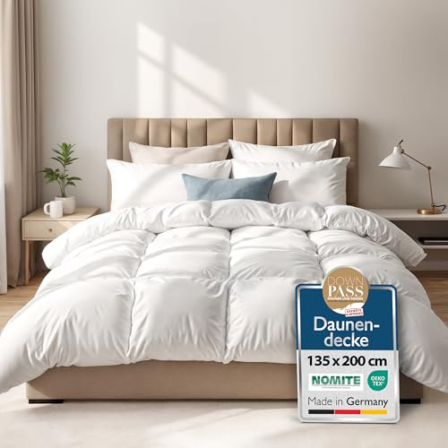 Beautissu Premium Daunendecke 135x200 Winter Made in Germany – Ganzjahresbettdecke 90% Daunen Bettdecke 135x200 – Downpass & Nomite 100% Baumwollbezug – 4 Jahreszeiten Federbettdecke Waschbar