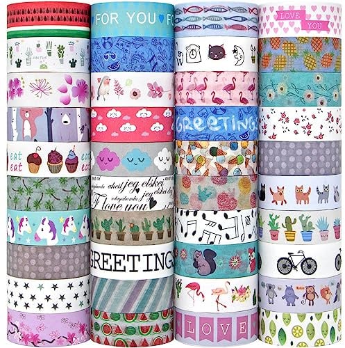 Forwaarss 40 Rollen Washi Abdeckband-Set, dekoratives Klebeband zum Basteln, verschönern Bullet Journals, Planer mehrfarbig