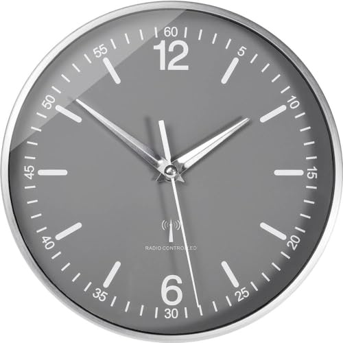TFA Dostmann Funk-Wanduhr mit Aluminium-Rahmen, Küchenuhr, 60.3503.10, Grau
