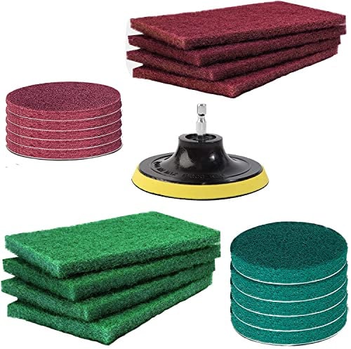 Kagni Scheuerschwamm Reinigung Kit, 10 Stück Scrub Pads 4 Zoll Bohrmaschine Bürstenaufsatz Drill Brush Kit Power Scrubbing Auto Bürste für Teppich, Badezimmer, Waschküche,Küche