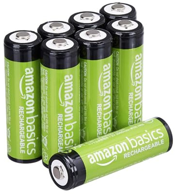 Amazon Basics 8er-Pack wiederaufladbare AA-NiMH-Batterien, 2000 mAh, 1,2 V, bis zu 1000x aufladbar, vorgeladen