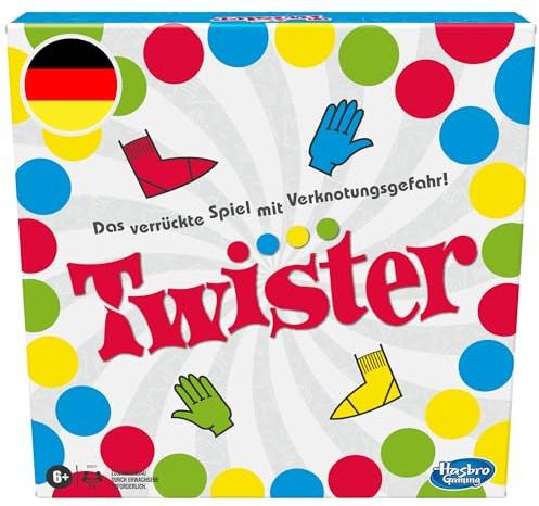 Hasbro Gaming Twister Spiel, Partyspiel für Familien und Kinder, Twister Spiel ab 6 Jahren, klassisches Spiel für drinnen und draußen - Deutsche Version
