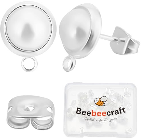 Beebeecraft 1 Box 20 Stück Perlenohrring Zubehör 925 Sterling Silber Plattierte Ohrstecker Mit Schlaufe Zur Schmuckherstellung 20 Stück Ohrstecker.