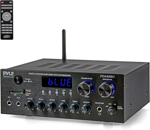 Pyle HiFi-Verstärker 300W – 2.0 Kanal Audio Receiver mit Bluetooth USB/SD/FM Mikrofon-Eingang, AUX/RCA Für Karaoke, Heimkino & Musikstudio