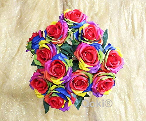 12 künstliche Seiden-Rosenstrauß mit langem Stiel, für DIY jedes Arrangement, Heimdekoration, Hochzeit, Party, Feier