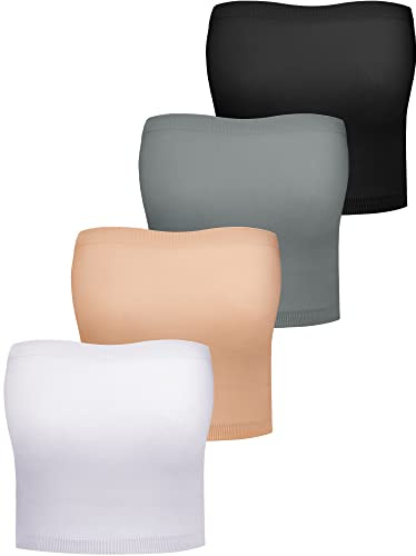 4 Stück Damen Nahtlose Bandeau BHS Dehnbare Ungepolsterte Trägerlose Bralette BHS
