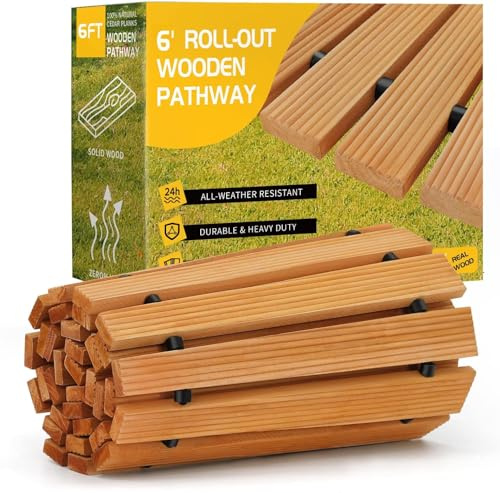 Holz Gartenweg Rollweg, Ausrollbarer Holzweg 183x43cm (Natur, Gebogen 6FT)