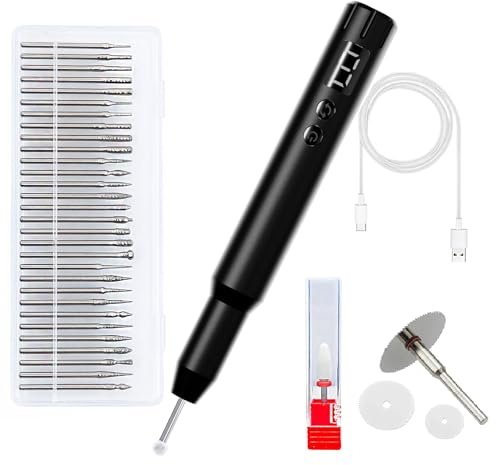 Kabelloses Gravierstift-Set für Schmuck, Holz, Metall, Glas und Kunststoff, kabelloser DIY-Gravierer mit 30 Bits und Polierfunktion, tragbares Werkzeug für Künstler, Handwerker (Schwarz – verbesserte