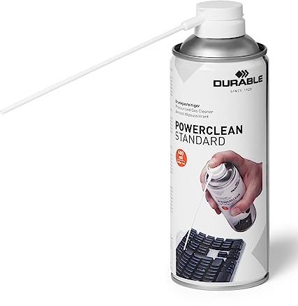 Durable Druckgasreiniger Powerclean Standard (Druckgasspray) 400 ml, 579619 | Druckgasreiniger mit Sprühröhrchen für Tastaturen und PC-Gehäuse, brennbar, zur Reinigung schwer zugänglicher Stellen