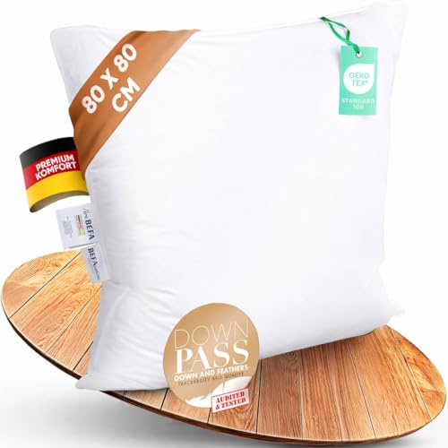 BEFA NATUR Daunenkissen 80x80 cm | 3-Kammer Kopfkissen | 90% Daunen & 10% Federkissen | 1400g Füllgewicht |Allergiker geeignet (NOMITE) | Tierwohl (DOWNPASS) | Oeko-TEX Klasse 1 | Made in Germany