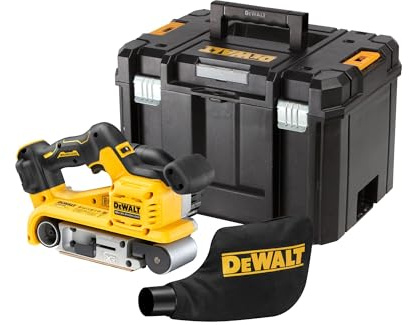 DEWALT 18 Volt Akku-Bandschleifer (Bandgröße 75 x 533 mm, bürstenloser Motor, Drehzahlvorwahl, Staubabsaugung, werkzeugloser Schleifbandwechsel, Lieferung ohne Akku & Ladegerät), DCW220NT-XJ