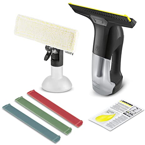KÄRCHER Akku-Fenstersauger WV 6 Plus Multi Black Edition, extra Lange Akkulaufzeit von 100 min, Sprühflasche mit Mikrofaserbezug, 3 farbige Ersatz-Abziehlippen, 20 ml Fensterreiniger-Konzentrat