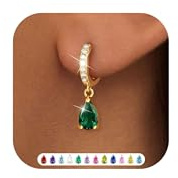 ZNBOH Ohrringe Gold Hängend für Damen 18K Vergoldete Klein Creolen Geburtsstein Zirkonia Ohrringe mit Stein Rubin Aquamarin Smaragd Peridot Amethyst Damenohrringe Geburtstag Geschenk Freundin Frauen