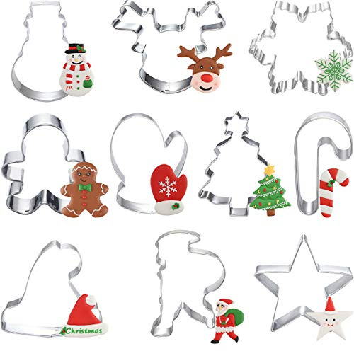 Ausstechformen Weihnachten Set, 10 Stück Ausstecher Fondant Keksausstecher Plätzchenausstecher Plätzchenförmchen Keksformen für Tortendeko Kekse Backen Küche Zubehör